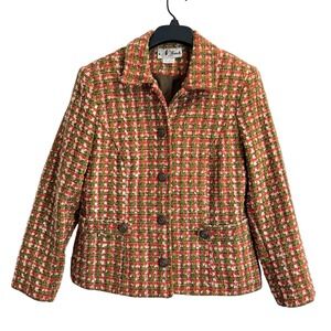 N Touch Petite Womens Size 6P Multi Color Tweed Blazer Jacket Rust Green